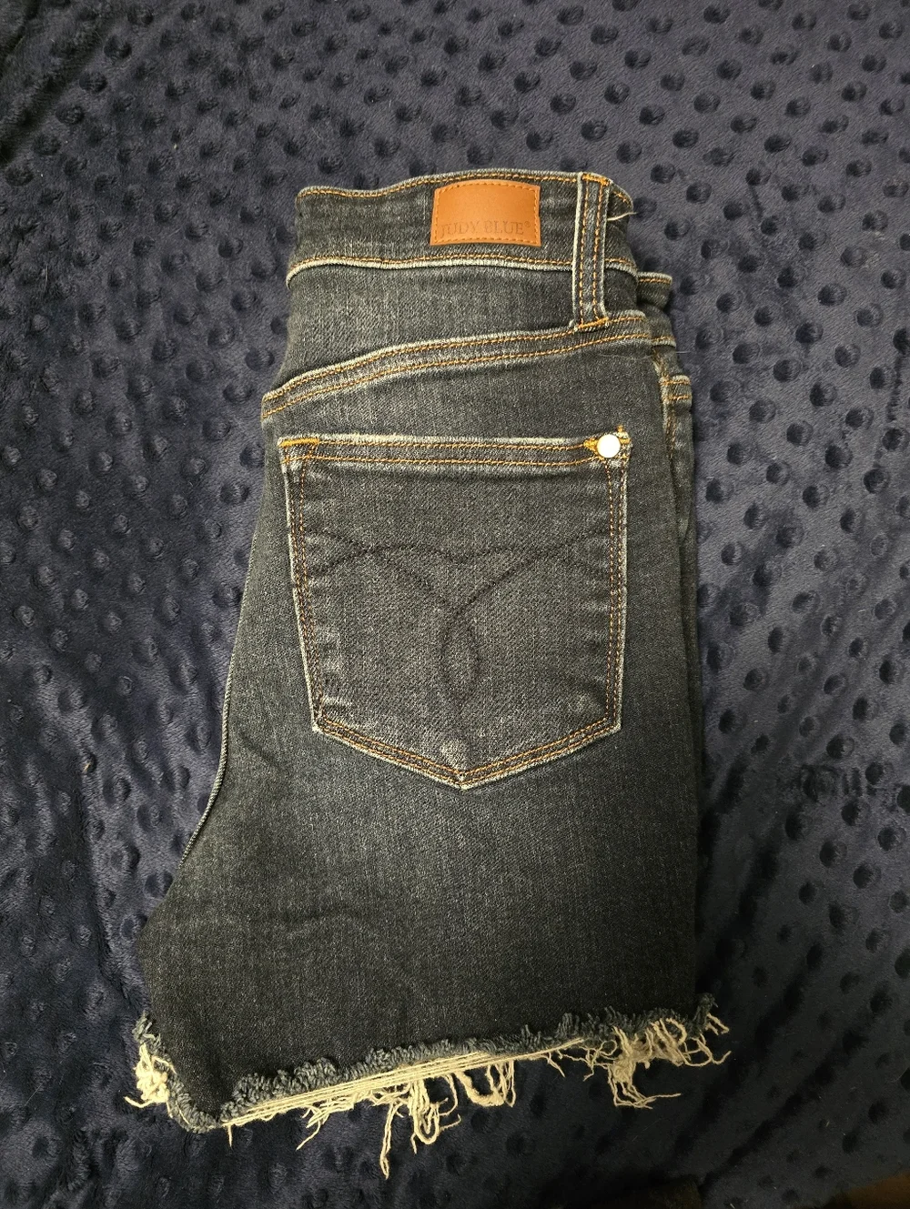 Judy Blue Dark Wash High-Rise Frayed Button-Fly Denim Shorts - Picture 4 of 5